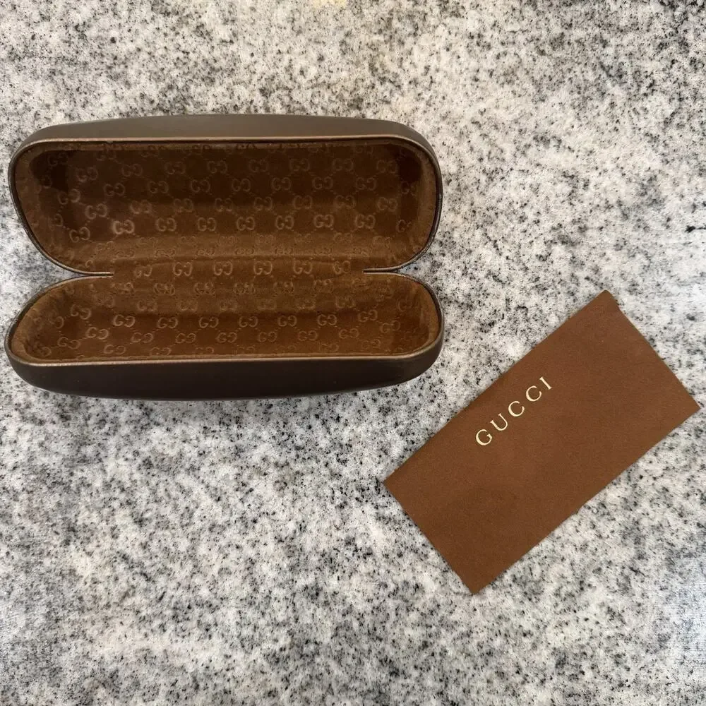 VINTAGE Y2K Gucci Sunglasses Hard/Clam Shell Bronze Metallic Case w Monogram Int